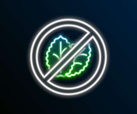 Glowing neon line No tobacco leaf icon isolated on black background. Tobacco leaves. Colorful outline concept. Vectorのイラスト素材