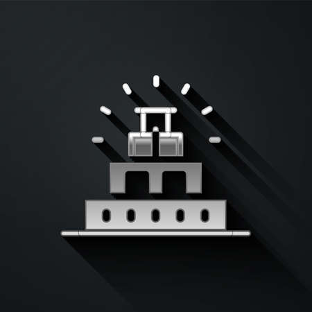 Silver Chichen Itza in Mayan icon isolated on black background. Ancient Mayan pyramid. Famous monument of Mexico. Long shadow style. Vectorのイラスト素材