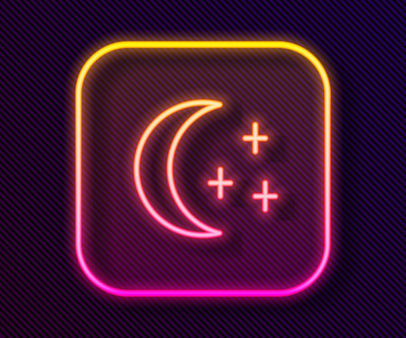Glowing neon line Moon and stars icon isolated on black background. Cloudy night sign. Sleep dreams symbol. Full moon. Night or bed time sign. Vectorのイラスト素材