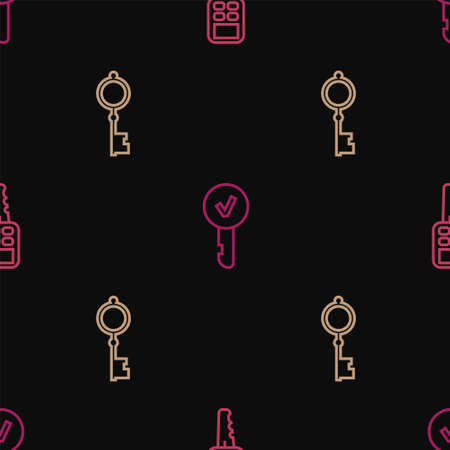 Set line Car key with remote, Old and Key on seamless pattern. Vectorのイラスト素材