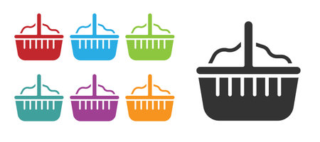 Black Basket icon isolated on white background. Happy Easter. Set icons colorful. Vectorのイラスト素材