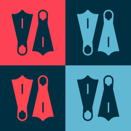 Pop art Rubber flippers for swimming icon isolated on color background. Diving equipment. Extreme sport. Sport equipment. Vectorのイラスト素材