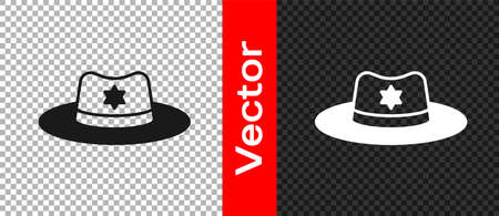 Black Sheriff hat with badge icon isolated on transparent background. Vectorのイラスト素材