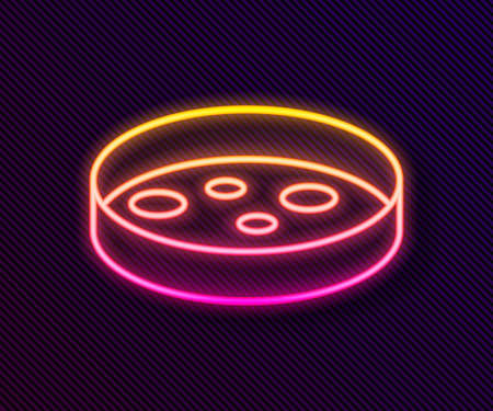 Glowing neon line Petri dish with bacteria icon isolated on black background. Vectorのイラスト素材
