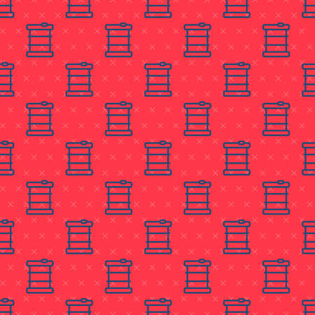 Blue line Radioactive waste in barrel icon isolated seamless pattern on red background. Toxic refuse keg. Radioactive garbage emissions, environmental pollution. Vectorのイラスト素材
