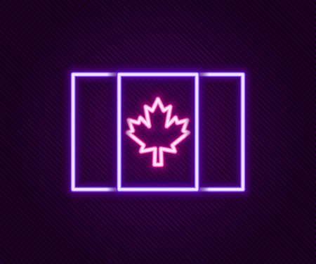 Glowing neon line Flag of Canada icon isolated on black background. North America country flag on flagpole. Colorful outline concept. Vectorのイラスト素材