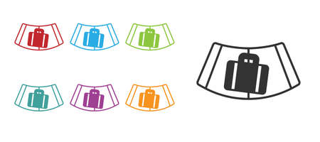 Black Airport conveyor belt with passenger luggage, suitcase, bag, baggage icon isolated on white background. Set icons colorful. Vectorのイラスト素材