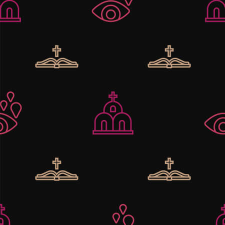 Set line Tear cry eye, Holy bible book and Church building on seamless pattern. Vectorのイラスト素材