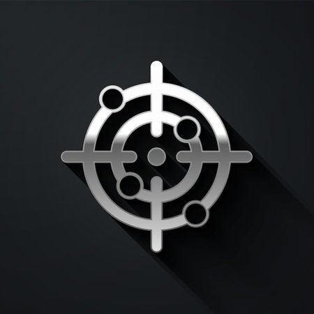Silver Target sport icon isolated on black background. Clean target with numbers for shooting range or shooting. Long shadow style. Vectorのイラスト素材