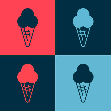 Pop art Ice cream in waffle cone icon isolated on color background. Sweet symbol. Vectorのイラスト素材