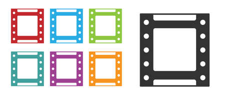 Black Play video icon isolated on white background. Film strip sign. Set icons colorful. Vectorのイラスト素材
