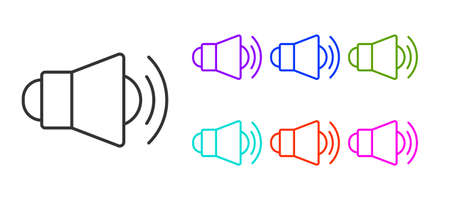 Black line Megaphone icon isolated on white background. Speaker sign. Set icons colorful. Vectorのイラスト素材