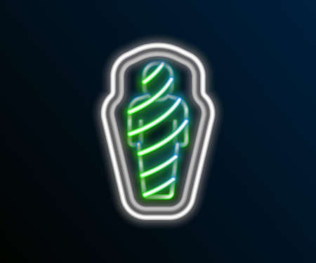 Glowing neon line Egypt mummy in sarcophagus icon isolated on black background. Colorful outline concept. Vectorのイラスト素材