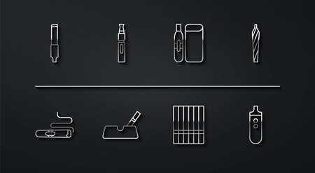 Set line Cigarette, Marijuana joint, spliff, Ashtray with cigarette, Electronic, and icon. Vectorのイラスト素材