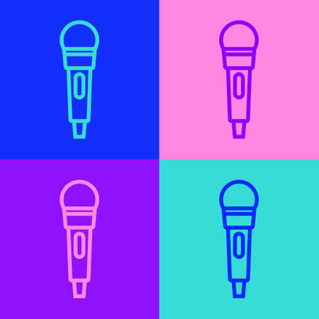 Pop art line Microphone icon isolated on color background. On air radio mic microphone. Speaker sign. Vectorのイラスト素材