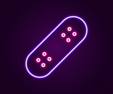 Glowing neon line Skateboard icon isolated on black background. Extreme sport. Sport equipment. Colorful outline concept. Vectorのイラスト素材