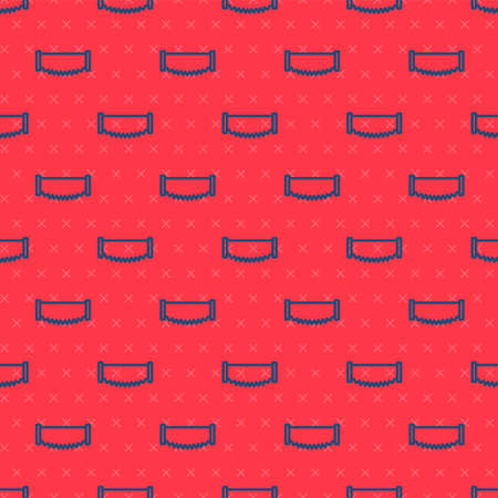 Blue line Two-handed saw icon isolated seamless pattern on red background. Vectorのイラスト素材