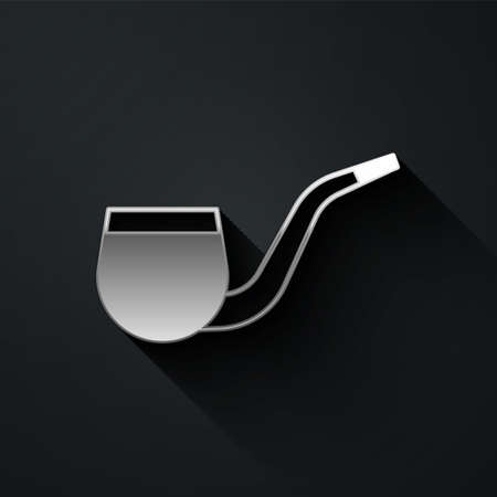 Silver No pipe smoking icon isolated on black background. Dont smoke. Tobacco pipe. Long shadow style. Vectorのイラスト素材