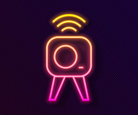 Glowing neon line Web camera icon isolated on black background. Chat camera. Webcam icon. Vectorのイラスト素材