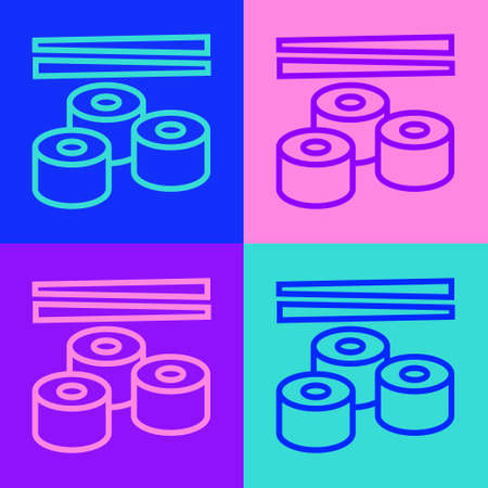 Pop art line Sushi icon isolated on color background. Traditional Japanese food. Vectorのイラスト素材