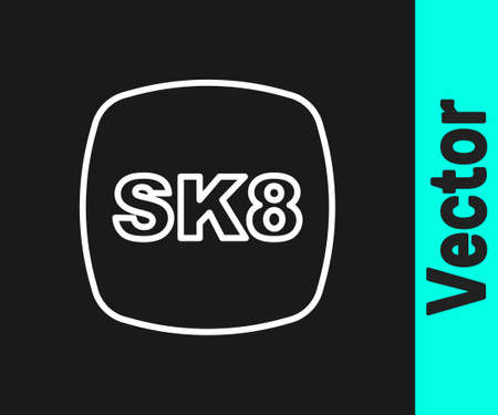 White line Skateboard icon isolated on black background. Extreme sport. Sport equipment. Vectorのイラスト素材