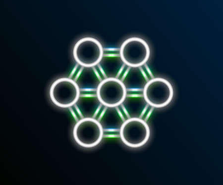 Glowing neon line Molecule icon isolated on black background. Structure of molecules in chemistry,...