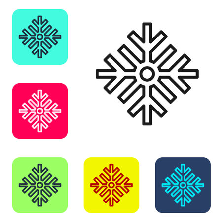 Black line Snowflake icon isolated on white background. Merry Christmas and Happy New Year. Set icons in color square buttons. Vectorのイラスト素材