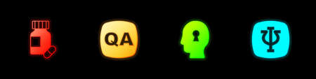 Set Sedative pills, Question and Answer, Solution to the problem and Psychology, Psi icon. Vector