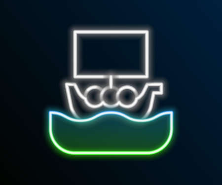 Glowing neon line Ancient viking scandinavian drakkar icon isolated on black background. Viking transport ship. Colorful outline concept. Vectorのイラスト素材