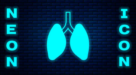 Glowing neon Lungs icon isolated on brick wall background. Vectorのイラスト素材