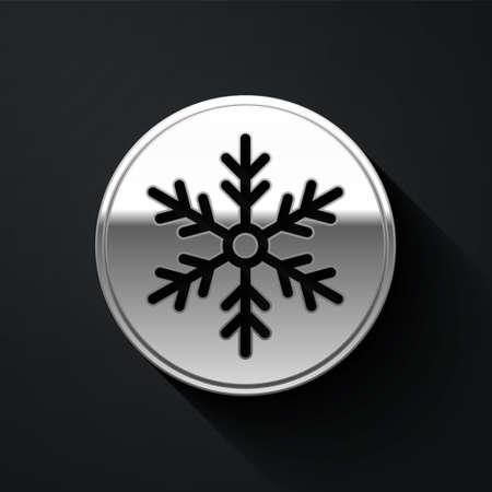 Silver Snowflake icon isolated on black background. Merry Christmas and Happy New Year. Long shadow style. Vectorのイラスト素材