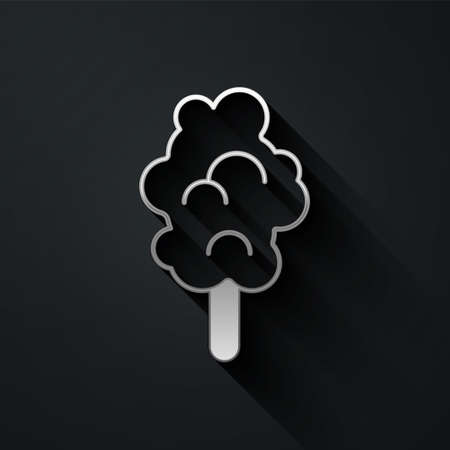 Silver Cotton candy icon isolated on black background. Long shadow style. Vectorのイラスト素材