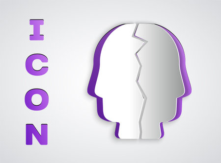 Paper cut Bipolar disorder icon isolated on grey background. Paper art style. Vectorのイラスト素材