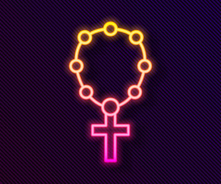 Glowing neon line Rosary beads religion icon isolated on black background. Vectorのイラスト素材