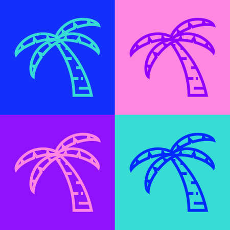 Pop art line Tropical palm tree icon isolated on color background. Coconut palm tree. Vectorのイラスト素材