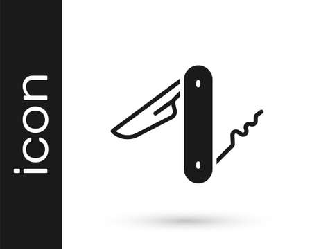 Black Swiss army knife icon isolated on white background. Multi-tool, multipurpose penknife. Multifunctional tool. Vectorのイラスト素材