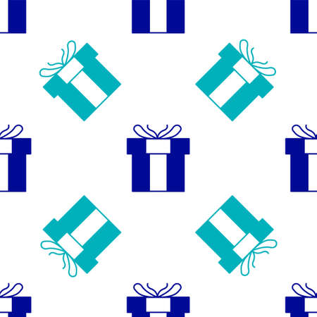 Blue Gift box icon isolated seamless pattern on white background. Valentines day. Vectorのイラスト素材