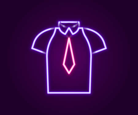 Glowing neon line Shirt icon isolated on black background. T-shirt. Colorful outline concept. Vectorのイラスト素材