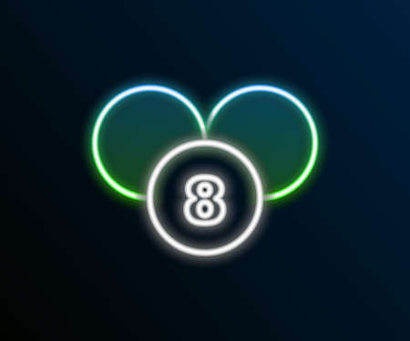 Glowing neon line Bingo or lottery ball on bingo card with lucky numbers icon isolated on black...