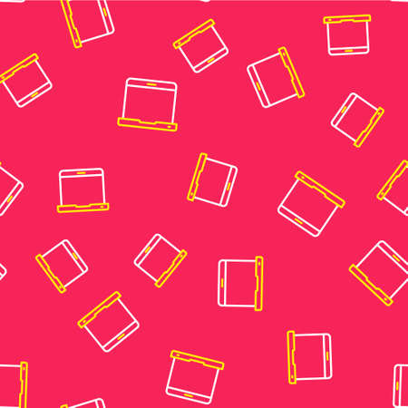 Line Laptop icon isolated seamless pattern on red background. Computer notebook with empty screen sign. Vectorのイラスト素材