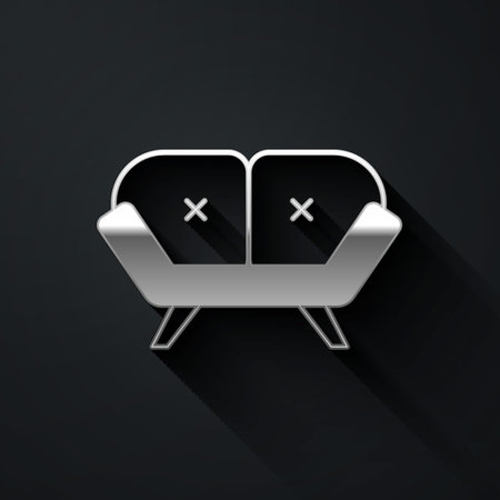 Silver Sofa icon isolated on black background. Long shadow style. Vectorのイラスト素材