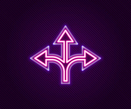 Glowing neon line Road traffic sign. Signpost icon isolated on black background. Pointer symbol....