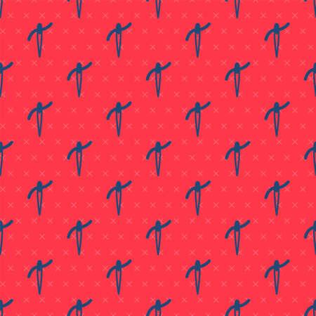 Blue line Needle for sewing with thread icon isolated seamless pattern on red background. Tailor symbol. Textile sew up craft sign. Embroidery tool. Vectorのイラスト素材