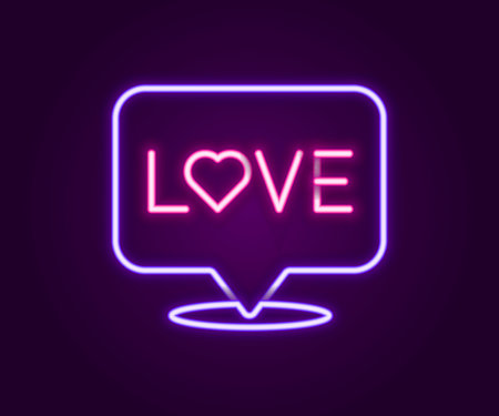 Glowing neon line Love text icon isolated on black background. Valentines day greeting card template. Colorful outline concept. Vectorのイラスト素材