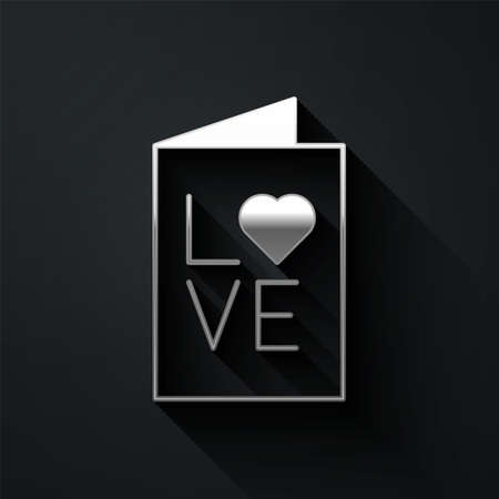 Silver Valentines day party flyer icon isolated on black background. Celebration poster template for invitation or greeting card. Long shadow style. Vectorのイラスト素材
