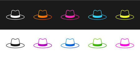 Set Man hat with ribbon icon isolated on black and white background. Vectorのイラスト素材