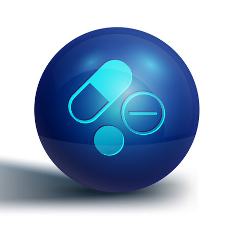 Blue Medicine pill or tablet icon isolated on white background. Capsule pill and drug sign. Pharmacy design. Blue circle button. Vectorのイラスト素材