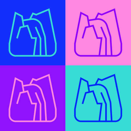 Pop art line Waterfall icon isolated on color background. Vectorのイラスト素材