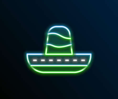 Glowing neon line Traditional mexican sombrero hat icon isolated on black background. Colorful outline concept. Vectorのイラスト素材