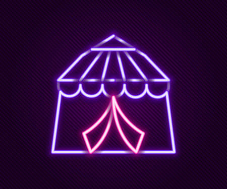 Glowing neon line Circus tent icon isolated on black background. Carnival camping tent. Amusement park. Colorful outline concept. Vectorのイラスト素材